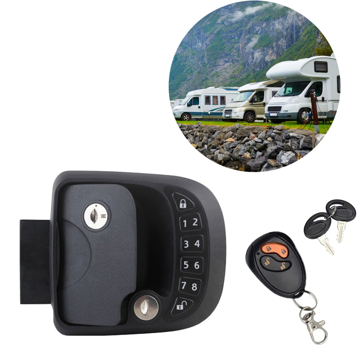 RV Lock Key Compact Keyless Entry Keypad ship Trailer w/ Remote Lock Accessories - 0