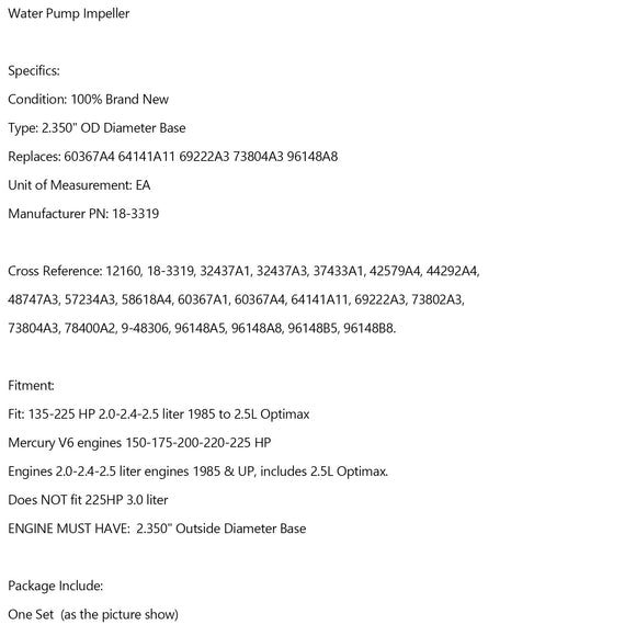 Wasserpumpen-Laufrad 32437A 44292A 96148A8 für Mercury Optimax 140-150-175-200