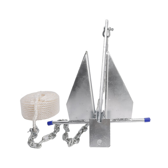 Hot-Dipped Boat Anchor Kit 10Lbs Sliding Anchor & Rope Set Silver Fits For Boat