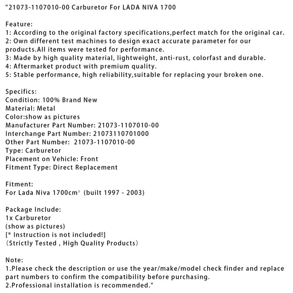 21073-1107010-00 Carburetor For LADA NIVA 1700